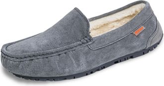 Generic Mens House Slippers Moccasin Indoor Outdoor Fuzzy Furry Loafers Suede Leather Warm Comfortable Shoes (Grey,6.5)