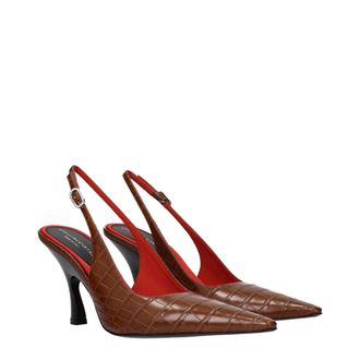 Stella McCartney Womens Crocodile-Embossed Eco Leather Slingback Heel Brown