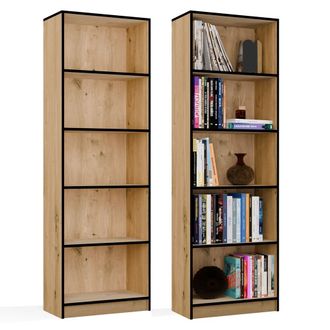Topeshop R60 Librer&iacute;a - Mueble Para Libros Y Archivadores - 5 Estantes - 60x182x30 Cm - Roble Artisan / Negro