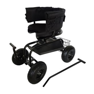 Relaxdays Relaxdays, Asiento De Jard&iacute;n Con Ruedas, Regulable En Altura, 150 Kg, Almacenaje, Manillares, Coj&iacute;n, Respaldo, Negro