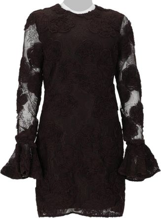 Rotate Mini Dress With 3D Floral Lace Detailing And Sheer Sleeves
