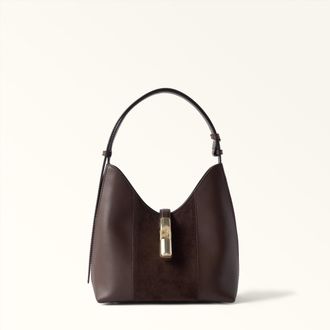 Furla Goccia Borsa A Spalla S Toni Espresso Marrone Pelle Di Vitello Sidney + Camoscio Donna
