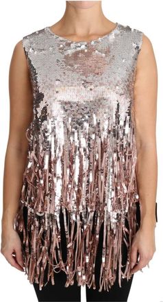 Dolce & Gabbana Tanktop met Pailletten en Franjes - Dames - Tops zonder mouwen - Veelkleurig - 2XL - Pailletten - Tops