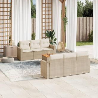 vidaXL Vidaxl - Set Sof&aacute;s De Jard&iacute;n 7 Piezas Y Cojines Rat&aacute;n Sint&eacute;tico Beige