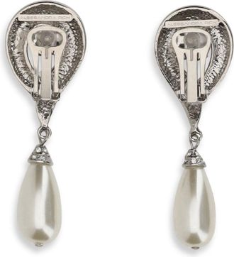 Alessandra Rich Womens Crystal Earrings With Pearl Pendants Silver Brass; Glass