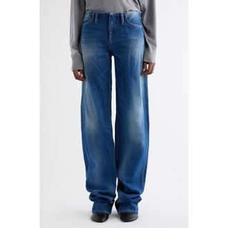 Acne Studios Puga No Waistband Denim Jeans in Mid Blue at Nordstrom, Size 10 Us
