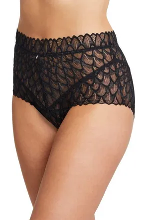 Montelle Intimates Lacey High Waist Lace Briefs in Black at Nordstrom, Size Xx-Large