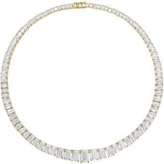 Diana M. Jewels 14kt Yellow Gold 50cts lab grown Emerald diamond 4 Prong Graduated tennis necklace