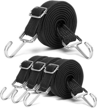 OEM Dailygoods, Correas Para Equipaje (4 Unidades), Correas Ajustables Con Ganchos, El&aacute;stico Expansor De Goma De 2 M, Color Negro, Peso: 132 G