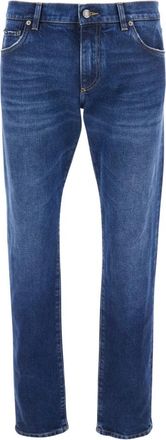 Dolce & Gabbana Blauwe Slim Jeans met Logo Patch - Heren - Slim Fit Jeans - Blauw - XL - Denim - Jeans