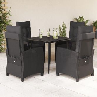 vidaXL Set De Muebles Jard&iacute;n 5 Pzas Con Cojines Rat&aacute;n Sint&eacute;tico Negro Vidaxl