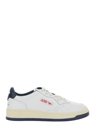 Autry Medalist Low X Maison Kitsuné White And Blue Sneaker With Side Logo And Logo Lettering On The Back In Leather Man