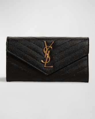 Saint Laurent YSL Monogram Large Flap Wallet in Grained Leather