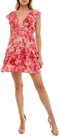 Socialite Double Ruffle Metallic Minidress in Fuschia/Pink at Nordstrom Rack, Size X-Small