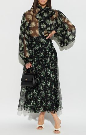 Dolce & Gabbana Silk Skirt With Floral Motif, Womens, Black