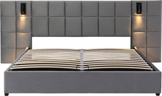 Urban Meuble Cama con almacenaje de terciopelo gris con iluminaci&oacute;n y usb 180*200