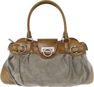 Ferragamo Gancini Handbag Suede Green Suede Handbag (Pre-Owned)