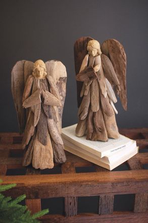 Kalalou Set Of Two Driftwood Angels