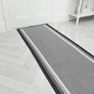 Runrug Carpet Runner Rug - Indoor/Outdoor, Reversible, 2mm - Geo in Black | Size: 60 cm x 420 cm