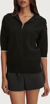Varley Arney Half Zip Pointelle Knit Polo in Black at Nordstrom, Size X-Small