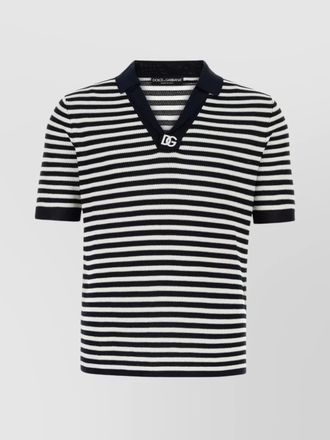 Dolce & Gabbana cotton blend striped v-neck polo