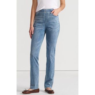 Lands End Starfish High Rise Knit Denim Straight Jeans in Light Brook at Nordstrom, Size Large Tall
