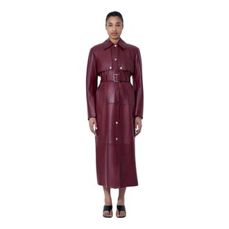 Sportmax Sportmax, Trench Coats, female, Red, Size: 2XS Long Leather Coat