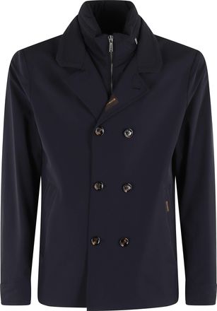 Moorer Dark Blue Volmer KN Detachable High Collar Polyester Jacket