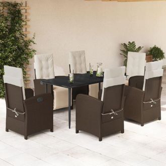 vidaXL Set Comedor De Jard&iacute;n 7 Pzas Con Cojines Rat&aacute;n Sint&eacute;tico Marr&oacute;n Vidaxl