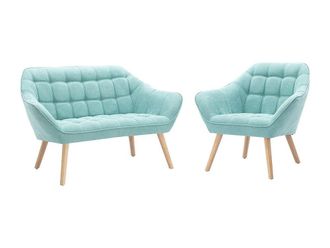 VENTE-UNIQUE.COM Conjunto sof&aacute; y sill&oacute;n fijo poli&eacute;ster 3 plazas verde almendra 127x73cm