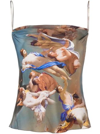 Balmain Sky-print silk camisole top - women - Silk - 38 - Brown