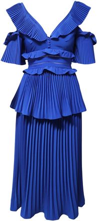 Self Portrait Pre-owned Womens Ruffled Tiered Pleated Dress in Blue - Size 2XS