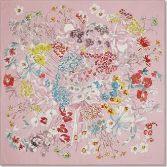 Gucci Printed Silk Twill Carré, Pink, Silk