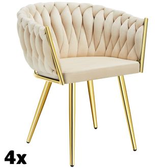 TecTake 4 sillas de comedor, terciopelo y anudado 60,5x55x75 cm, arena/oro