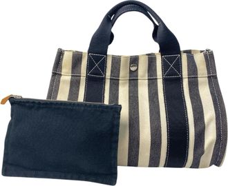 Herm&egrave;s Black White Canvas Pouch Tote Bag (Pre-Owned)