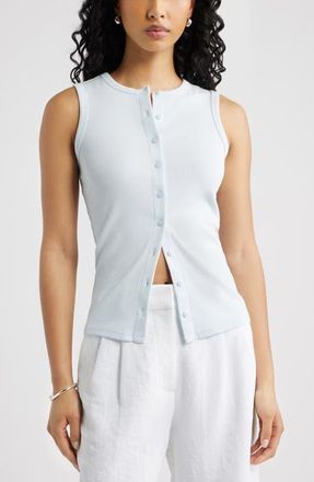 Open Edit Rib Button-Up Tank in Blue Breeze at Nordstrom, Size Xx-Small