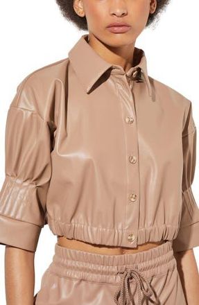 Ming Wang Faux Leather Crop Shirt in Java at Nordstrom Rack, Size X-Small