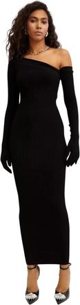 Jean Paul Gaultier Asymmetrische Maxi-jurk met Halslijn - Dames - Maxi kleedjes - Zwart - S - Leer - Kleedjes