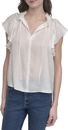 DKNY Dkny Ruffled Neck Tie Top
