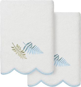 Linum Home Textiles 100% Turkish Cotton Fern Toss Scallop 2Pc Embellished Hand Towel Set