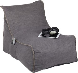 Relaxdays Puff Con Respaldo, Coj&iacute;n Xxl Para Suelo, Adultos, Blando, Indoor, Relleno De Gomaespuma, Saco, Gris - Relaxdays