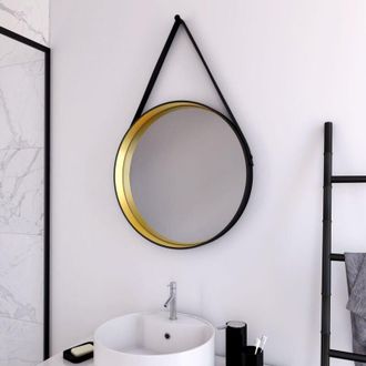 Aurlane Aurlane - Specchio da bagno rotondo stile barbiere - Diametro 50 cm - barber gold