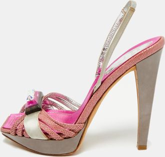 Rene Caovilla Ren&eacute; Caovilla Two Tone Satin And Karung Crystal Embellished Slingback Sandals