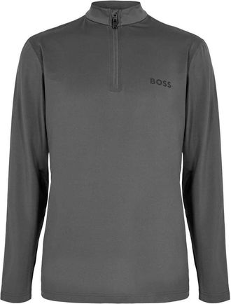 HUGO BOSS Heren Performance-shirt met kwartritssluiting en lange mouwen (Grijs)
