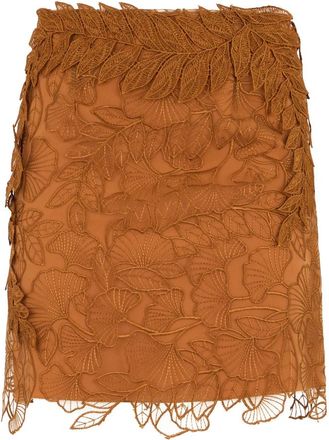 Alberta Ferretti Lace Embroidered Mini Skirt - Dames - Korte rokken - Bruin - M - Polyester - Rokken