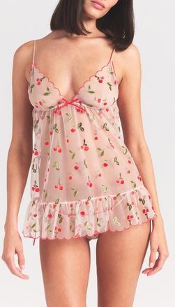 SKIMS Embroidered Tulle Chemise & Tanga in Primrose Cherry Tulle at Nordstrom, Size X-Small