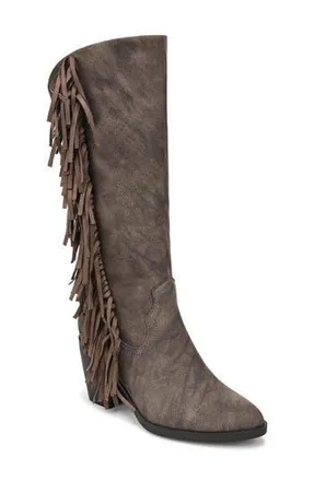 Blowfish Criss 2 Fringe Knee High Boot in Chocolate Faux Nubuck at Nordstrom Rack, Size 8.5