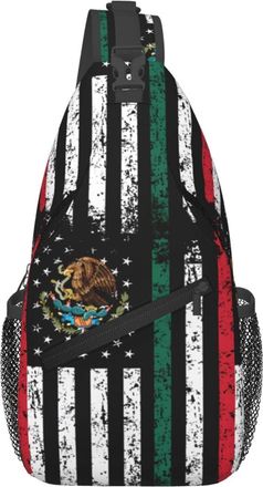Generic Half Mexican Mexico Half American Flag Sling Bag Breathable Cross Body Bag With Zipper Backpack For Casual Women Sports