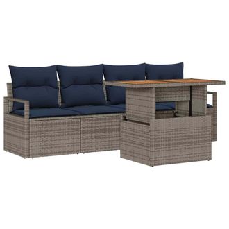 vidaXL Conjunto De Sof&aacute; De Jard&iacute;n Con Coj&iacute;n 5 Pcs Gris Y Azul Marino Vidaxl