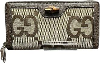 Gucci Pre-owned Wallets, male, Brown, Size: ONE SIZE Pre-owned GG Canvas Bamboo Long Zip Wallet